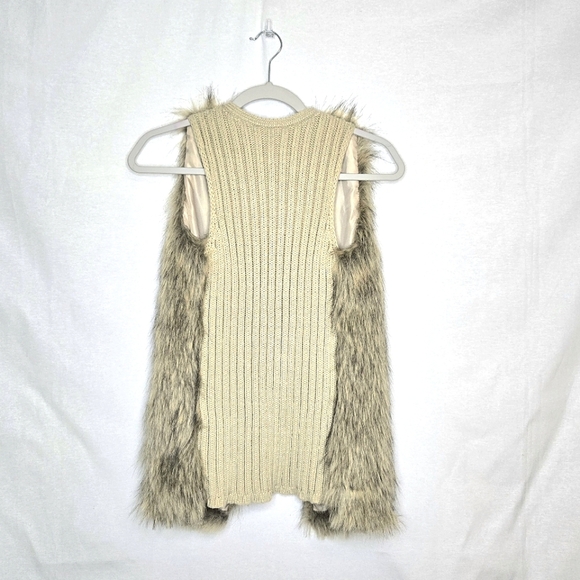 Hippie Rose sweater vest with faux fur front. Tan/black, Size XS - Picture 2 of 11